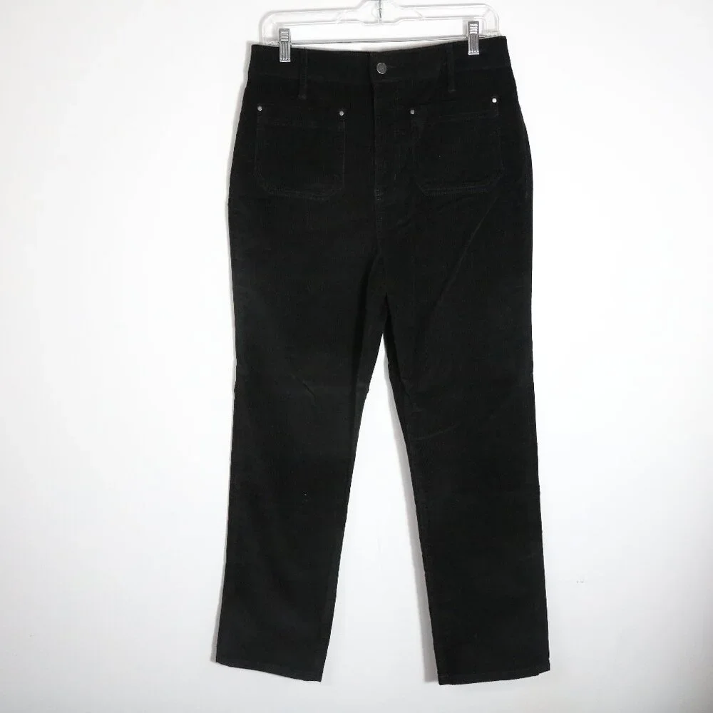Boden Straight Leg Corduroy Jeans Womens 8 Black‎ Patch Pockets Ankle High Rise